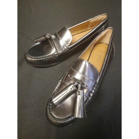 Coach Haydee Silver Pewter Metallic Leather Tasseled Loafer Shoes Size 6B NWOT - Picture 1 of 6